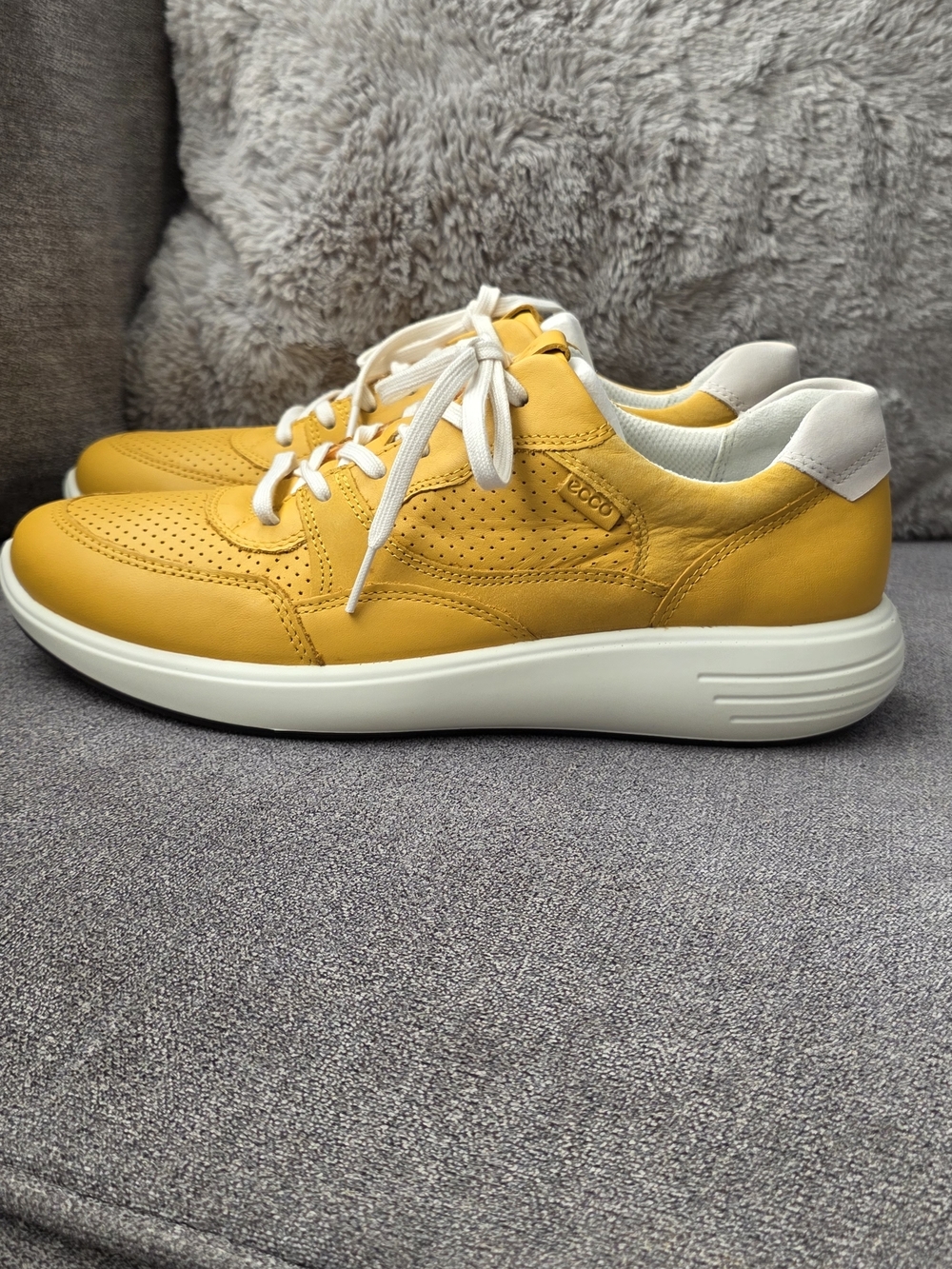 Ecco Yellow Leather Perforated Lace-Up Sneaker with White Accents